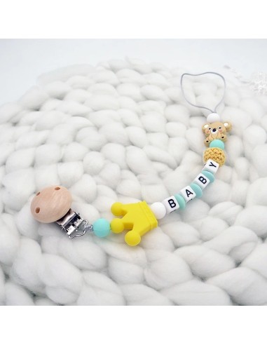 Attache-tétine personnalisée en bois & silicone – avec prénom | Volcaris