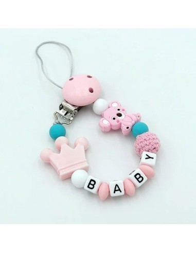 Attache-tétine personnalisée en bois & silicone – avec prénom | Volcaris