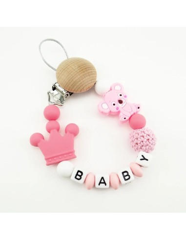 Attache-tétine personnalisée en bois & silicone – avec prénom | Volcaris