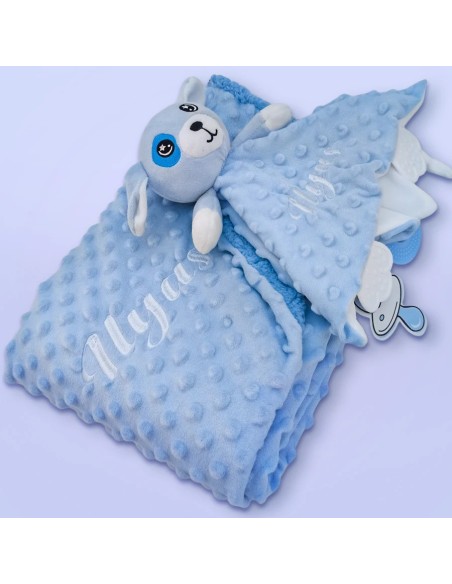 Set Bébé Prénom & Doudou – Couverture personnalisée et doudou assorti | Volcaris